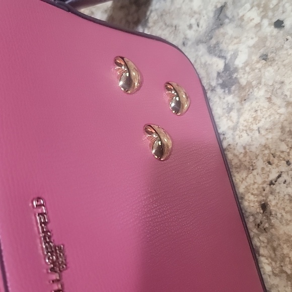 KARL LAGERFELD NWT PARIS GRAPHIC LOGO STRAP CROSSBODY BAG ROSE HEARTS - Picture 4 of 8